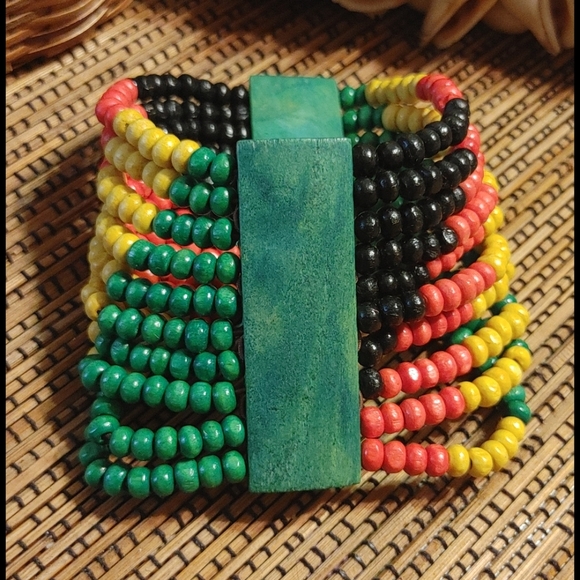 Natural Wood Bead Stretch Bracelet - Picture 2 of 3